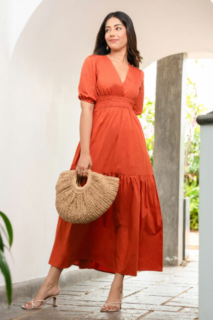 IMARA MUD ORANGE MAXI DRESS